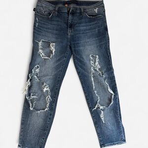 Rock & Republic Distressed Medium Blue Boyfriend Jeans